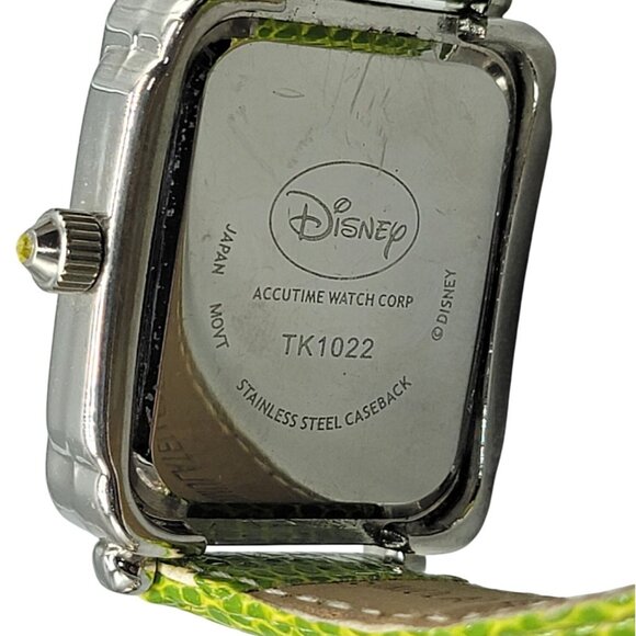Disney Tinkerbell Accutime Watch TK1022 7" Green Faux Leather Band Silver Tone - Picture 4 of 15